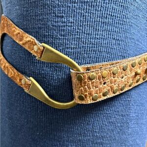 LeatherRock Brown Leather Statement Belt with Gold Buckle. Made in San Diego USA